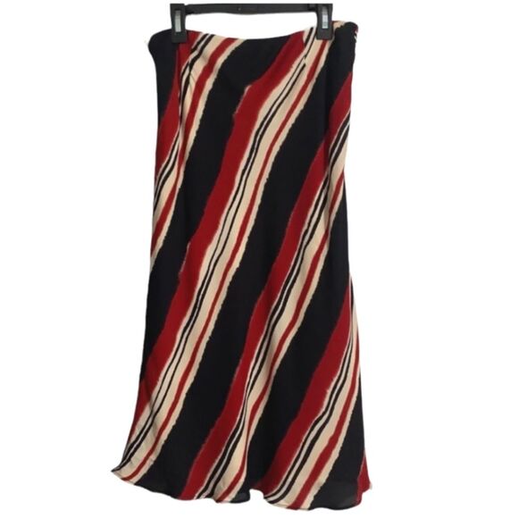 Lafayette 148 New York 100% Silk Black Red Tan Long Flowy Skirt Women Size 4 - Picture 2 of 15